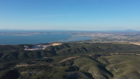 Aerial-landscape-extraction-quarry-forest-mediterranean-sea-Fos-sur-Mer-France